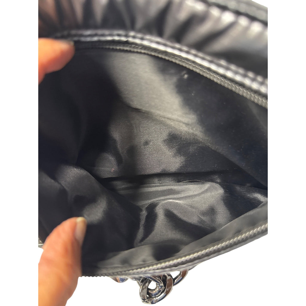 Think Royln Quilted Metallic Black Bum Bag 2.0 With Chain Strap & Zipper Closure For Trendy Everyday Use