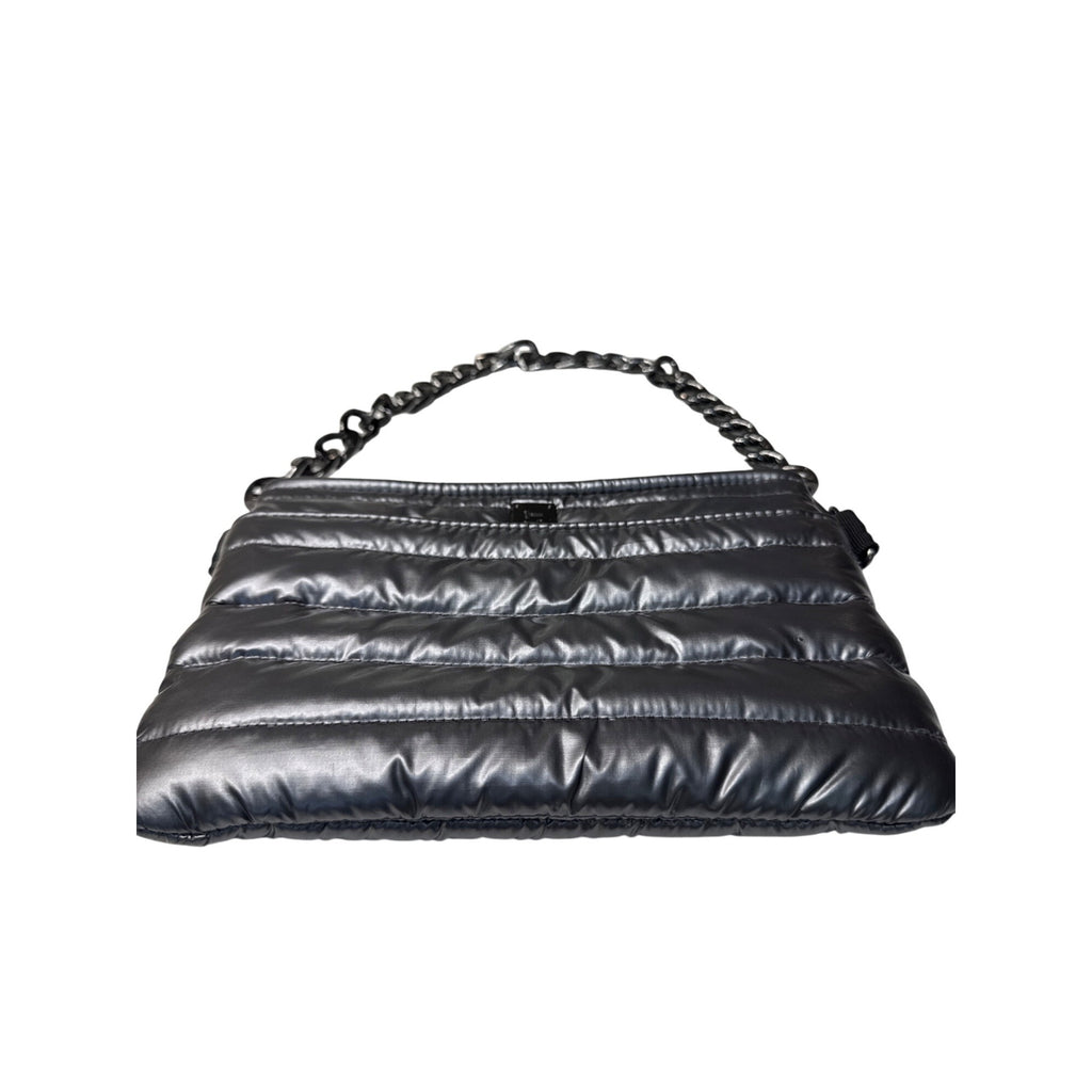 Think Royln Quilted Metallic Black Bum Bag 2.0 With Chain Strap & Zipper Closure For Trendy Everyday Use