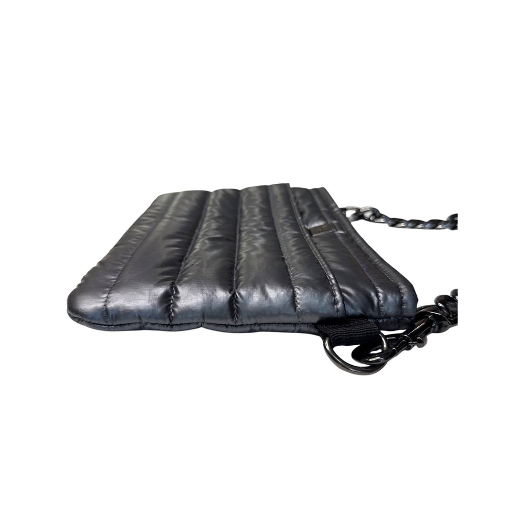 Think Royln Quilted Metallic Black Bum Bag 2.0 With Chain Strap & Zipper Closure For Trendy Everyday Use