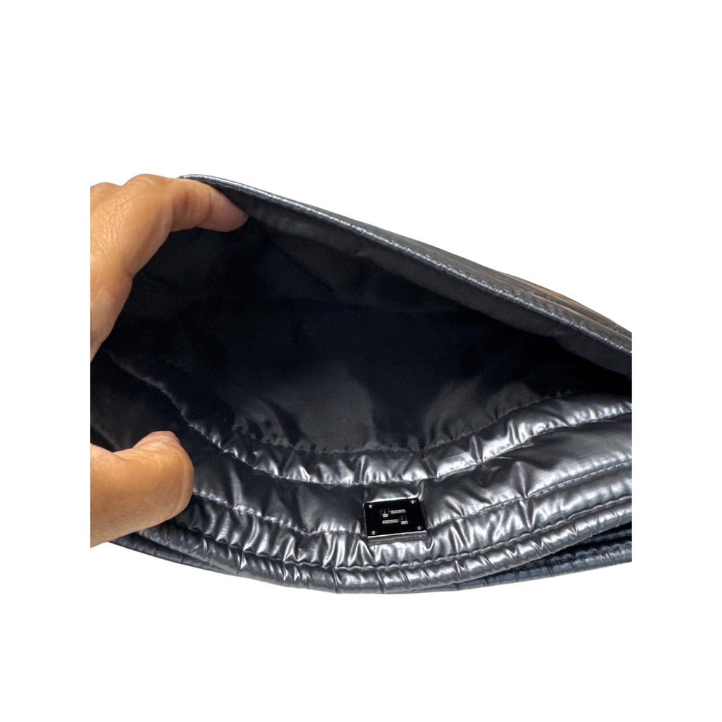 Think Royln Quilted Metallic Black Bum Bag 2.0 With Chain Strap & Zipper Closure For Trendy Everyday Use