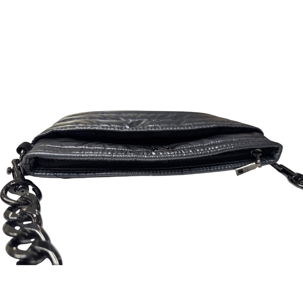 Think Royln Quilted Metallic Black Bum Bag 2.0 With Chain Strap & Zipper Closure For Trendy Everyday Use