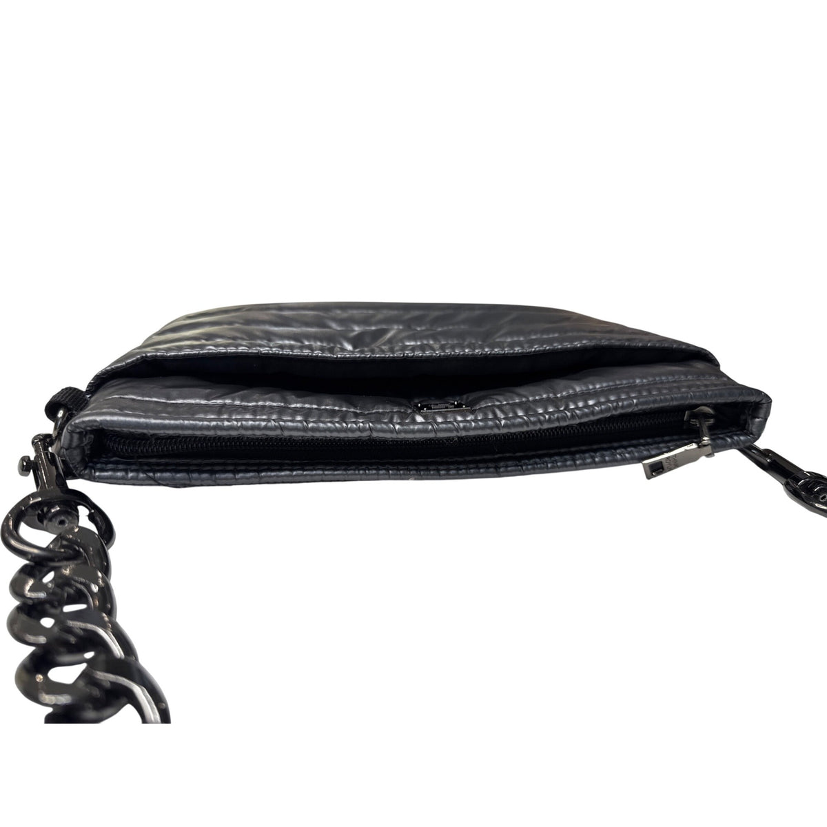 Think Royln Quilted Metallic Black Bum Bag 2.0 With Chain Strap & Zipper Closure For Trendy Everyday Use