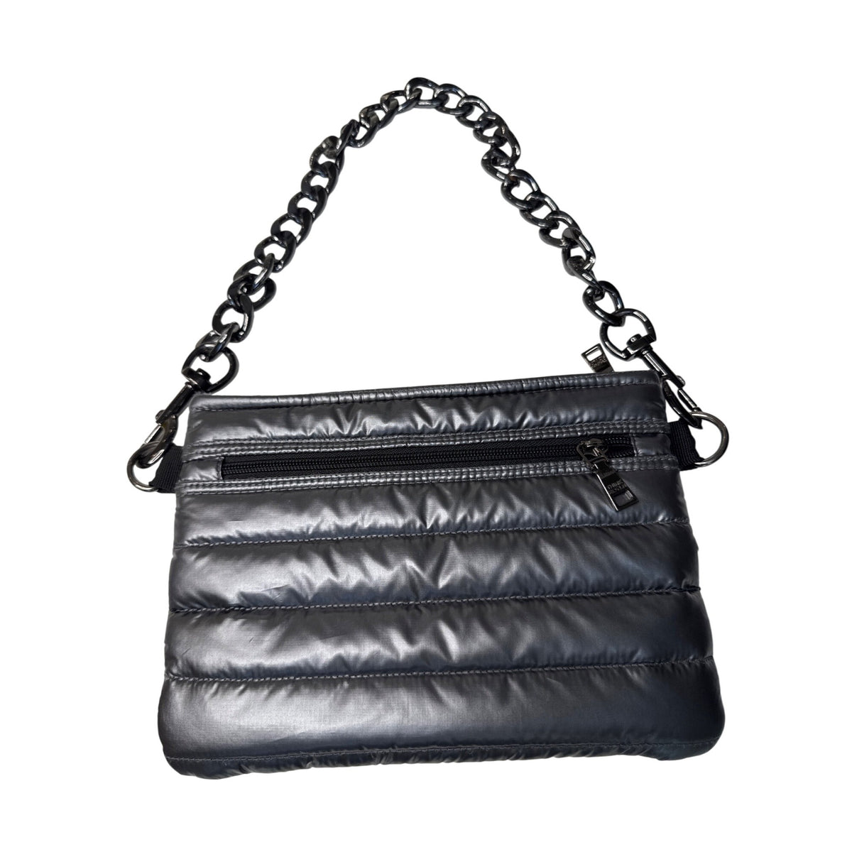 Think Royln Quilted Metallic Black Bum Bag 2.0 With Chain Strap & Zipper Closure For Trendy Everyday Use