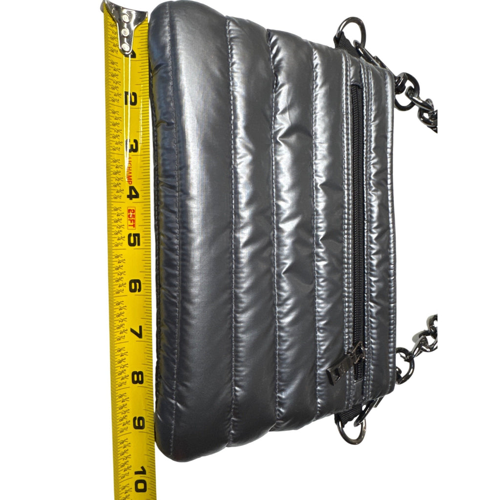 Think Royln Quilted Metallic Black Bum Bag 2.0 With Chain Strap & Zipper Closure For Trendy Everyday Use