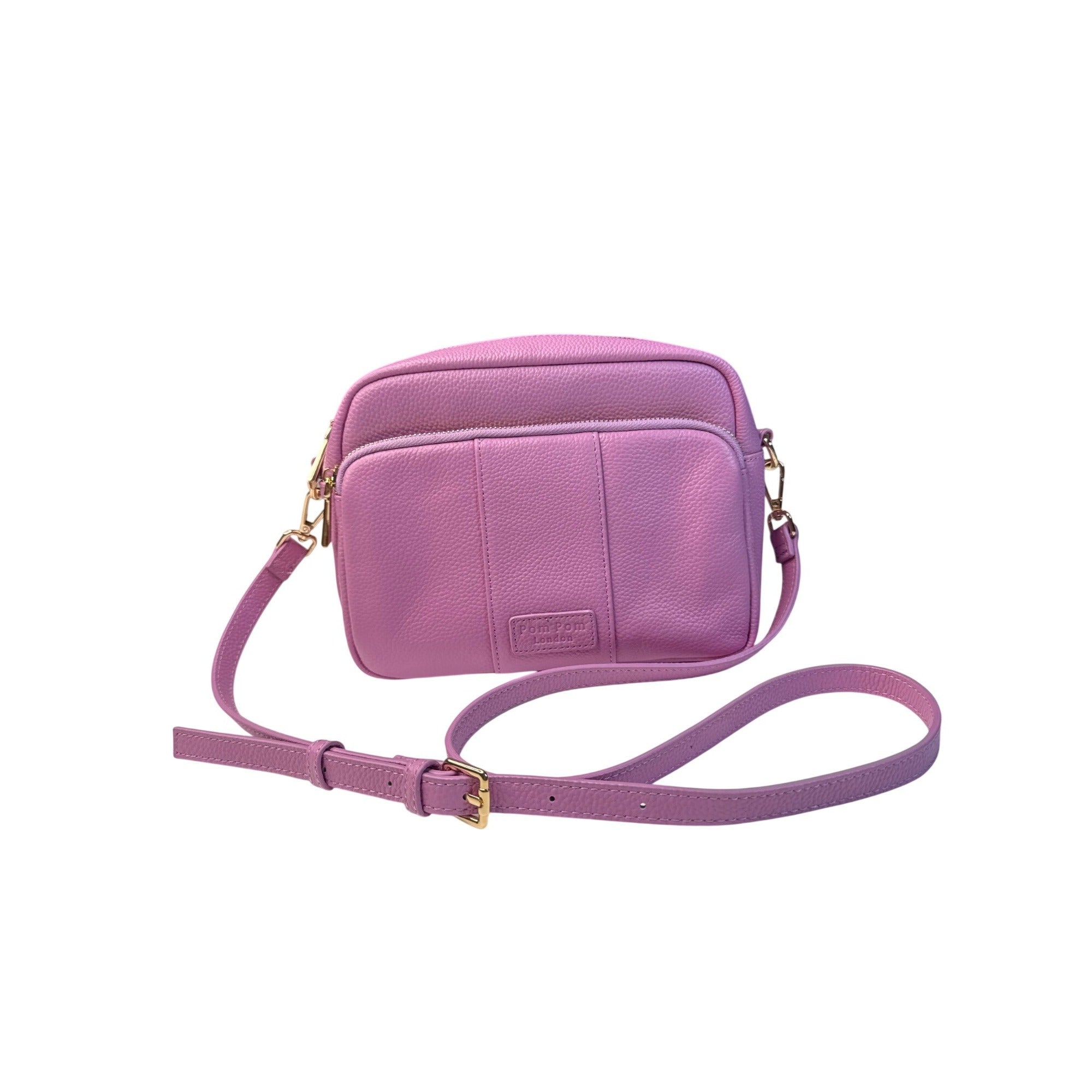 Pom Pom London Lilac Crossbody Bag With Adjustable Strap & Gold Hardware