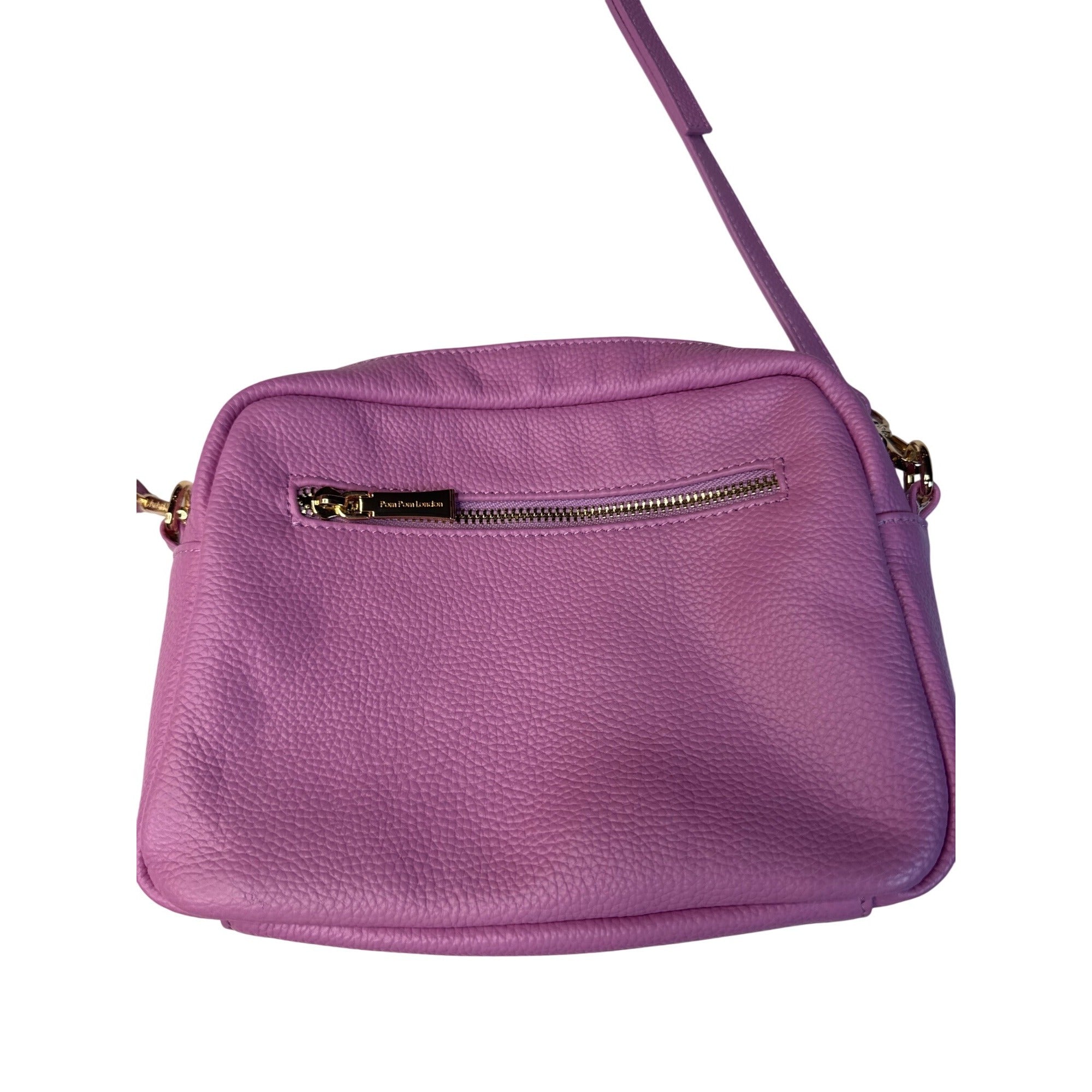Pom Pom London Lilac Crossbody Bag With Adjustable Strap & Gold Hardware