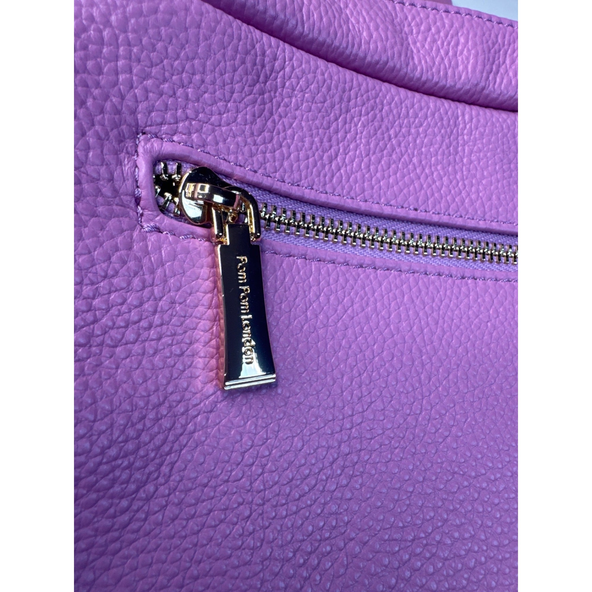 Pom Pom London Lilac Crossbody Bag With Adjustable Strap & Gold Hardware