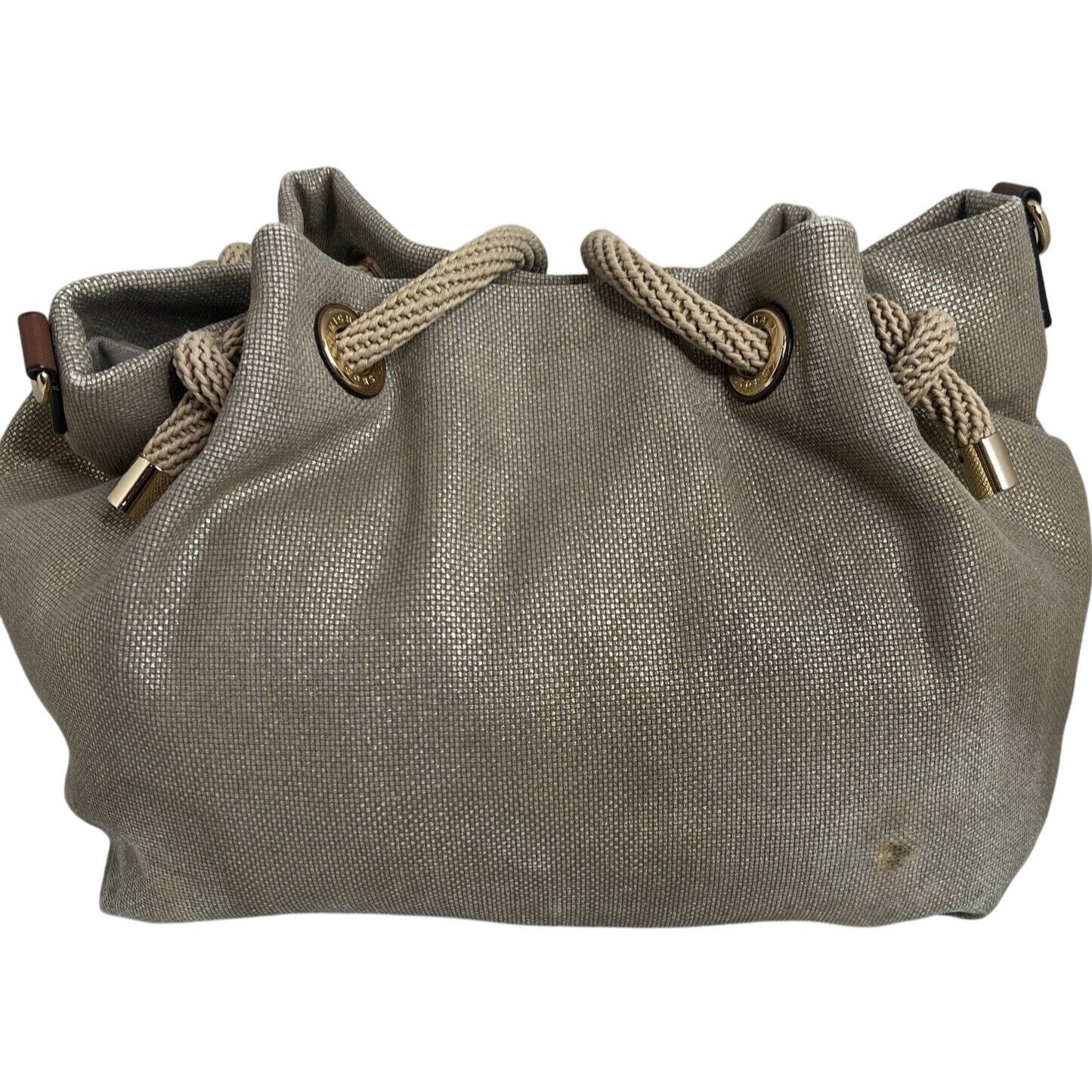 Michael Kors Gold Canvas Bucket Bag With Rope Handles & Gold Accents
