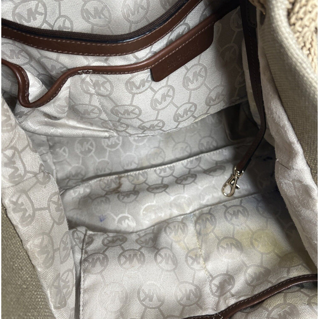 Michael Kors Gold Canvas Bucket Bag With Rope Handles & Gold Accents