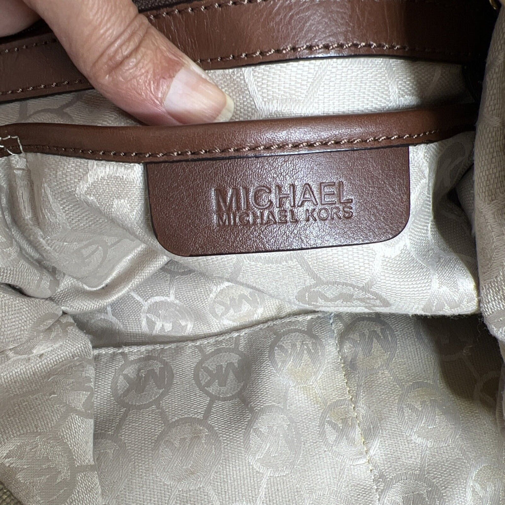 Michael Kors Gold Canvas Bucket Bag With Rope Handles & Gold Accents
