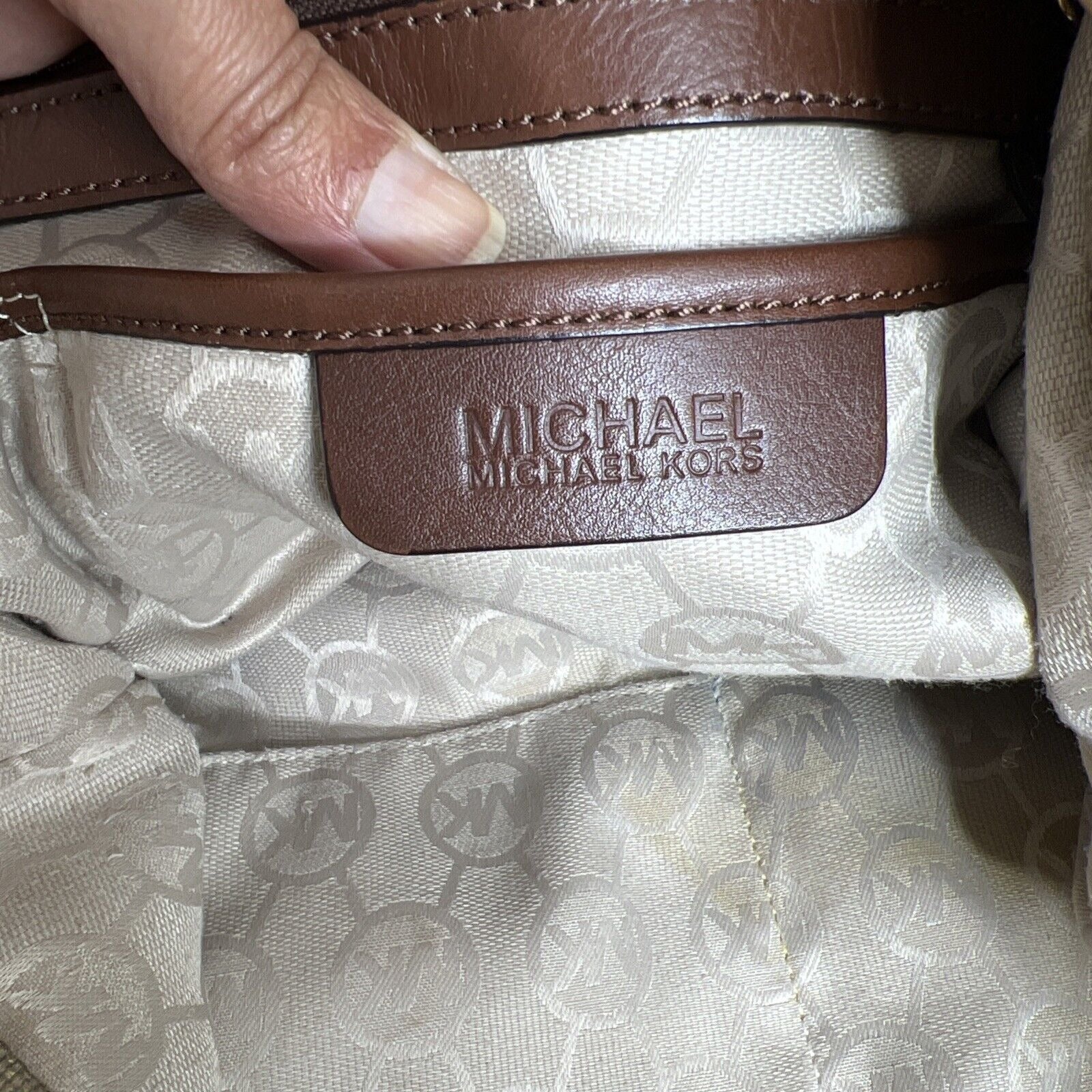 Michael Kors Gold Canvas Bucket Bag With Rope Handles & Gold Accents