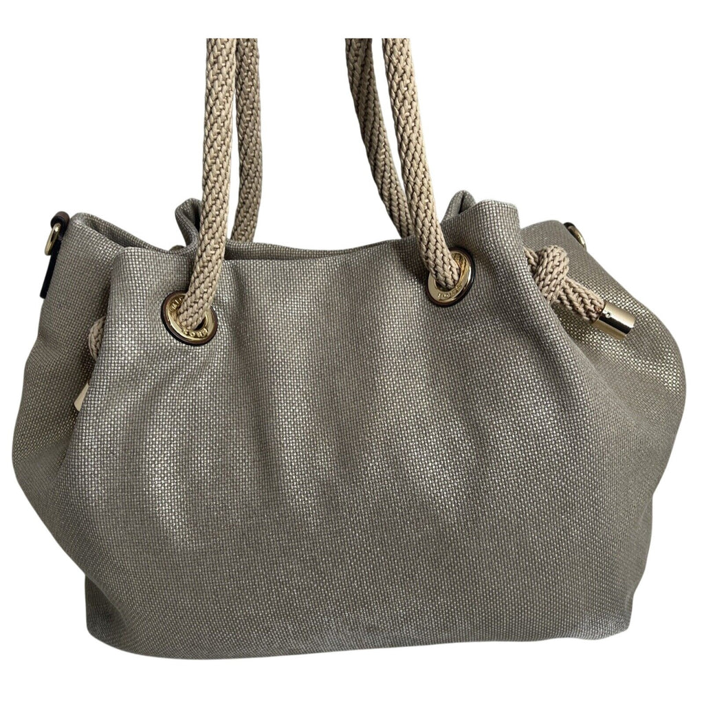 Michael Kors Gold Canvas Bucket Bag With Rope Handles & Gold Accents