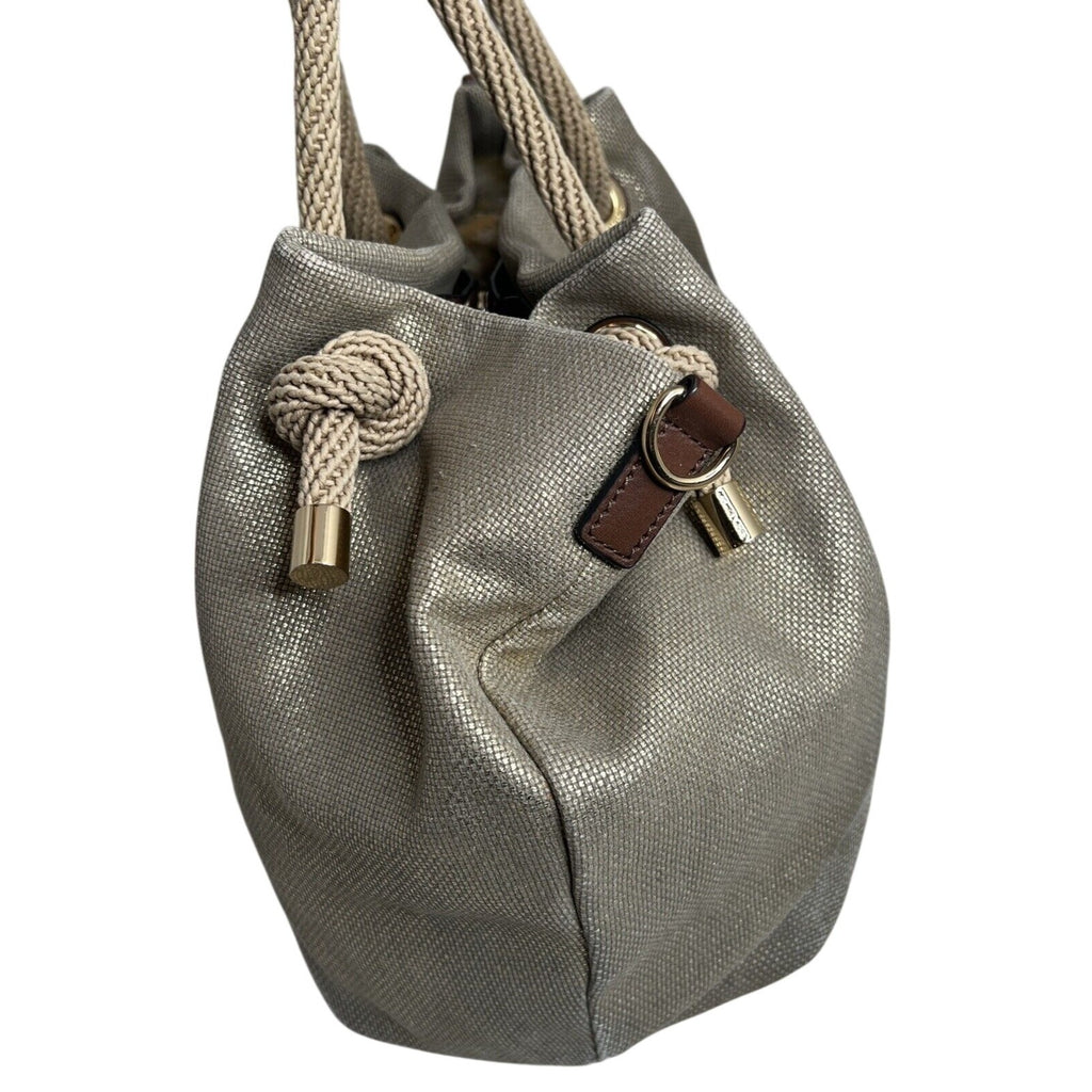 Michael Kors Gold Canvas Bucket Bag With Rope Handles & Gold Accents