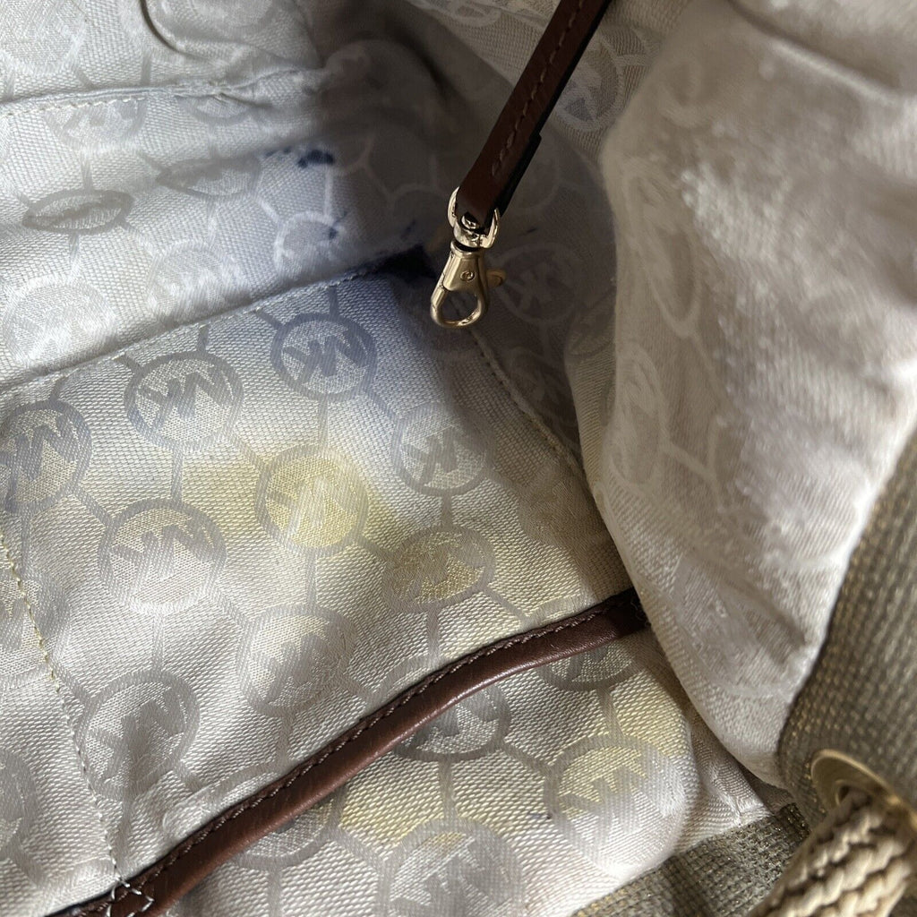 Michael Kors Gold Canvas Bucket Bag With Rope Handles & Gold Accents