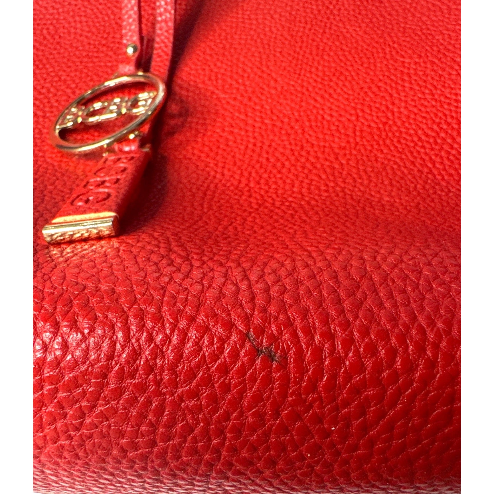 BCBG Paris Red Pebbled Leather Shoulder Bag With Charm & Dust Bag