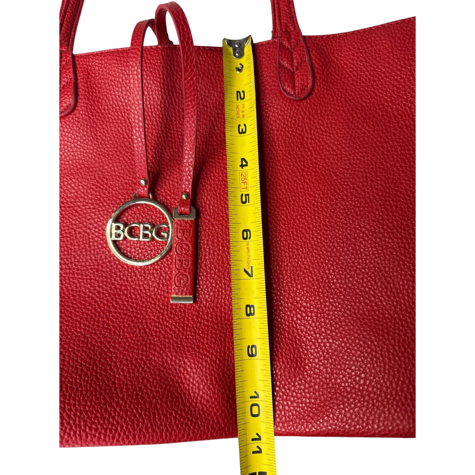 BCBG Paris Red Pebbled Leather Shoulder Bag With Charm & Dust Bag
