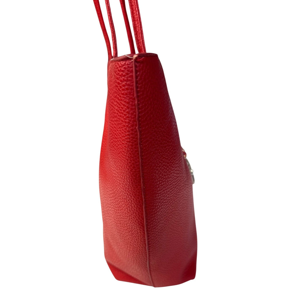 BCBG Paris Red Pebbled Leather Shoulder Bag With Charm & Dust Bag