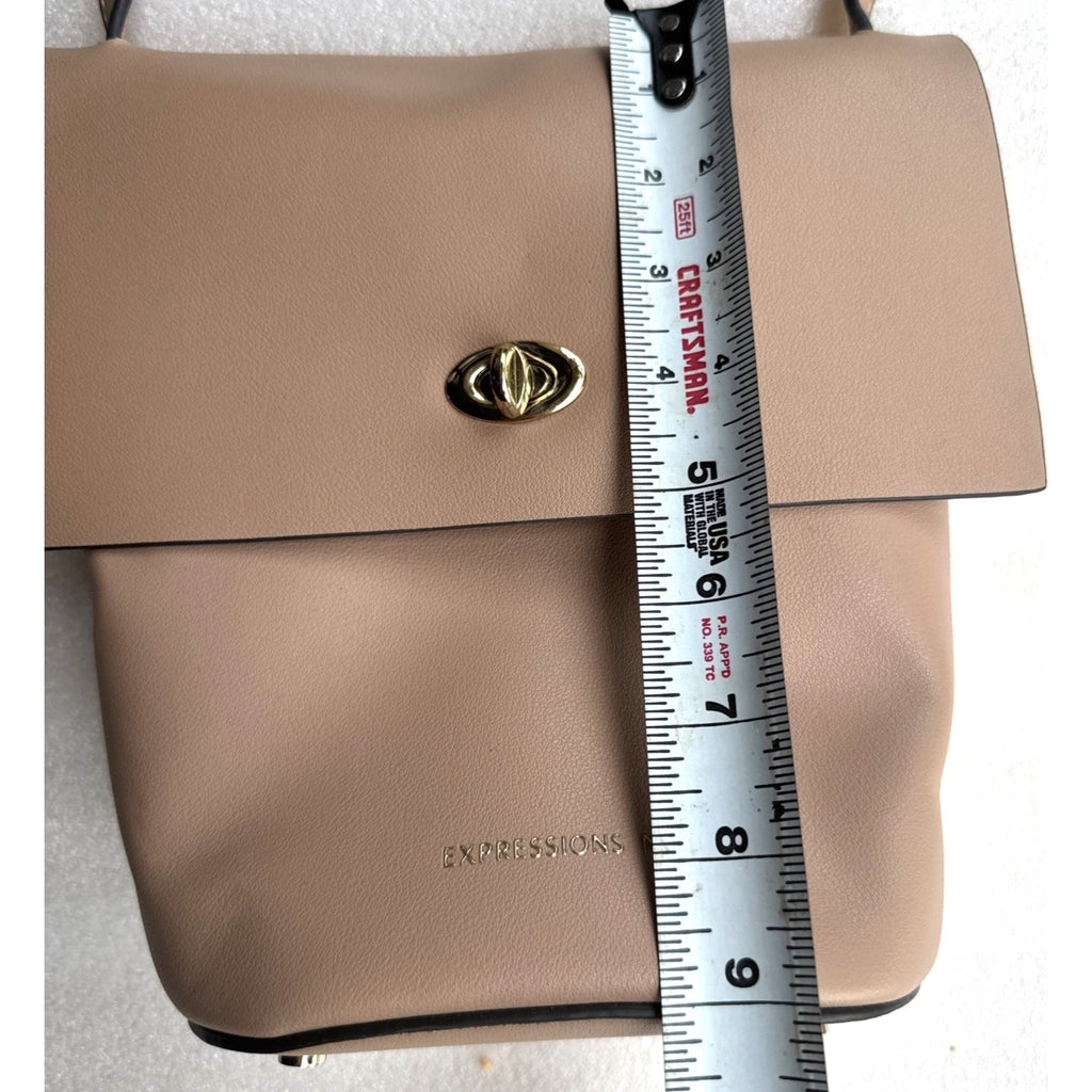 Expressions NYC Beige Faux Leather Crossbody Bag Adjustable Strap Gold-Tone
