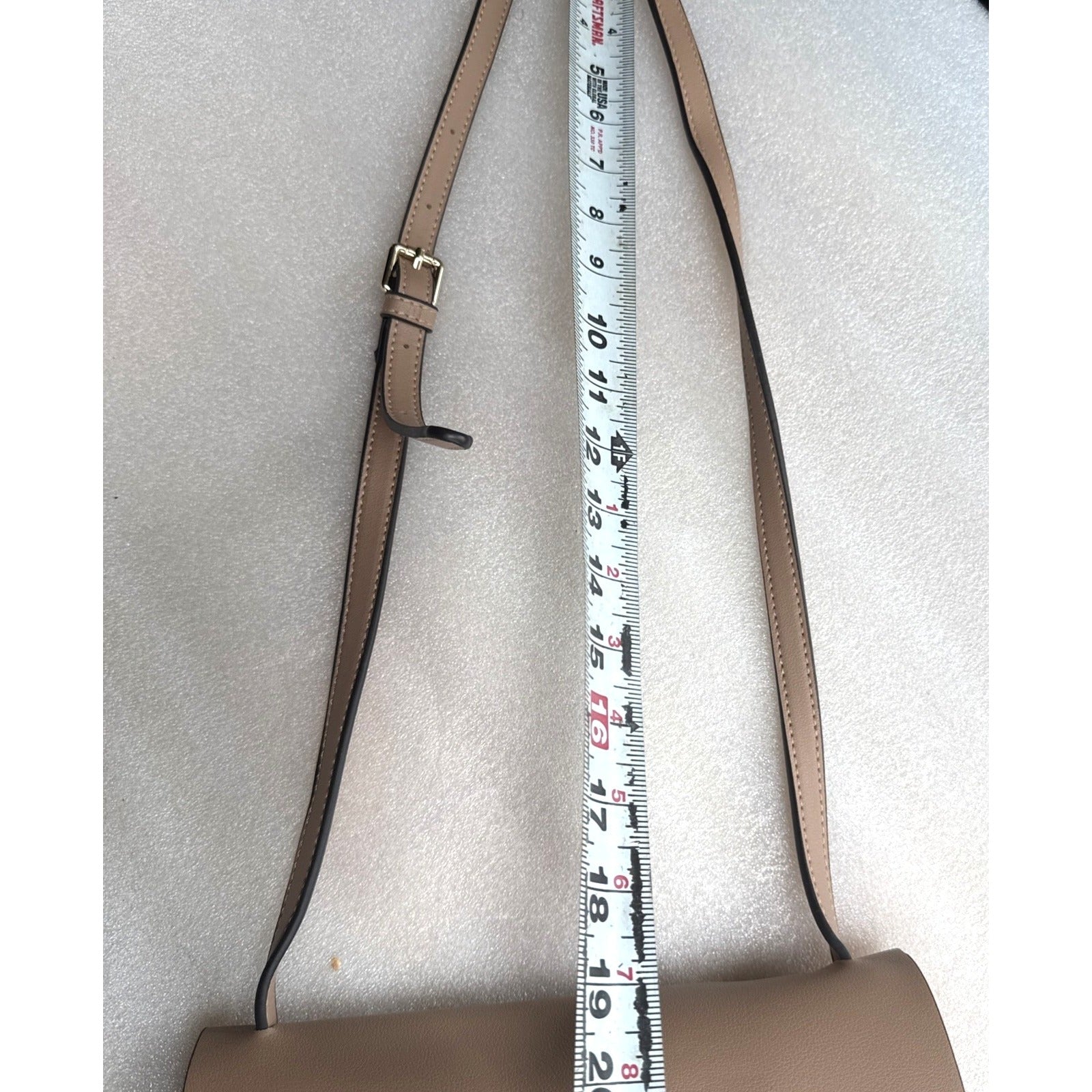 Expressions NYC Beige Faux Leather Crossbody Bag Adjustable Strap Gold-Tone