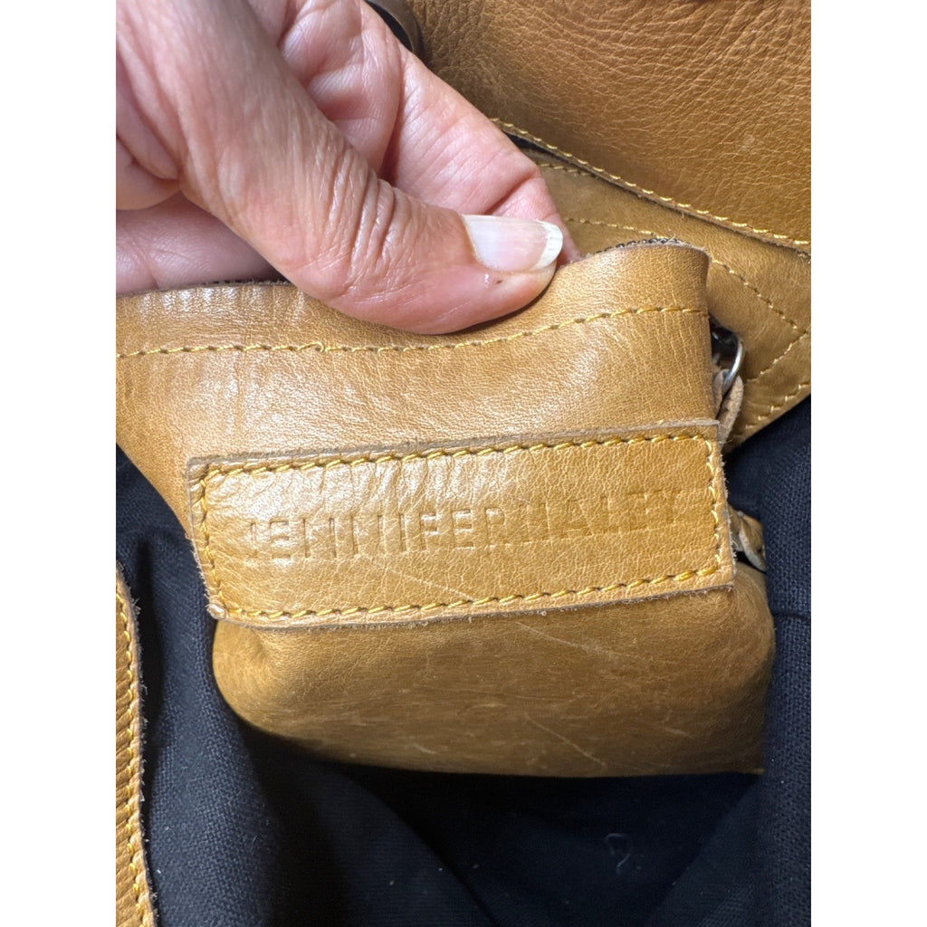 Jennifer Haley Tan Leather Fringe Crossbody Tote With Inner Pockets