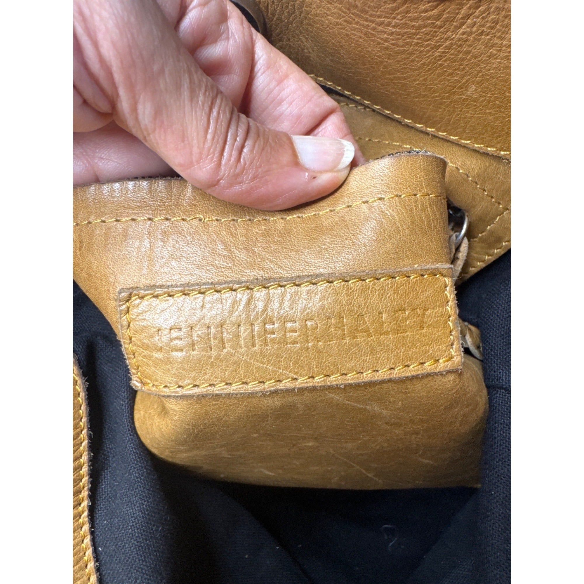 Jennifer Haley Tan Leather Fringe Crossbody Tote With Inner Pockets