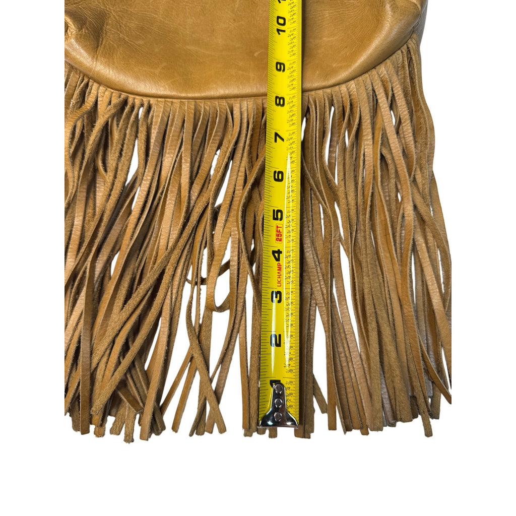 Jennifer Haley Tan Leather Fringe Crossbody Tote With Inner Pockets