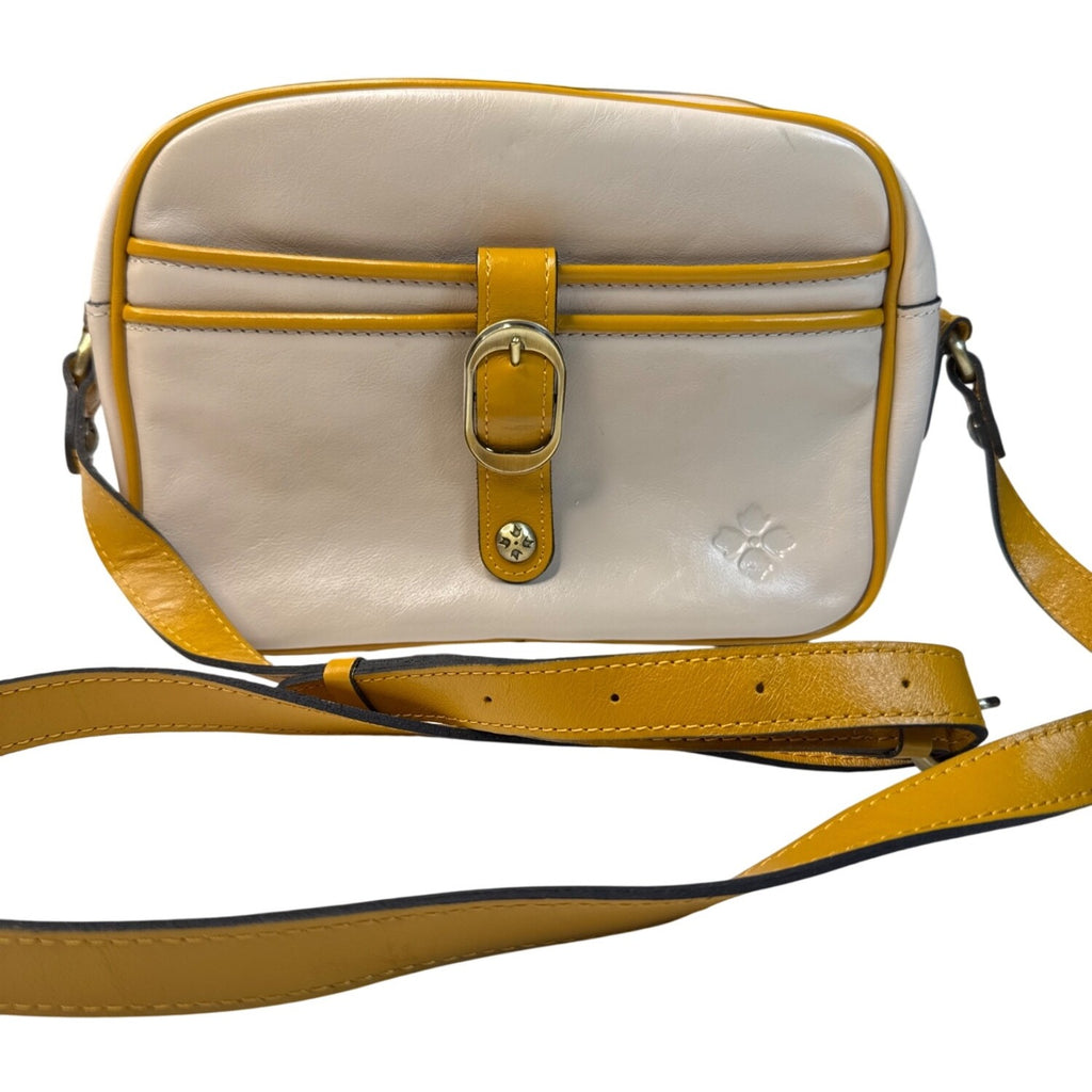 Patricia Nash Ivory/ellow Leather Crossbody Purse W/Buckle Detail/Adjust. Strap