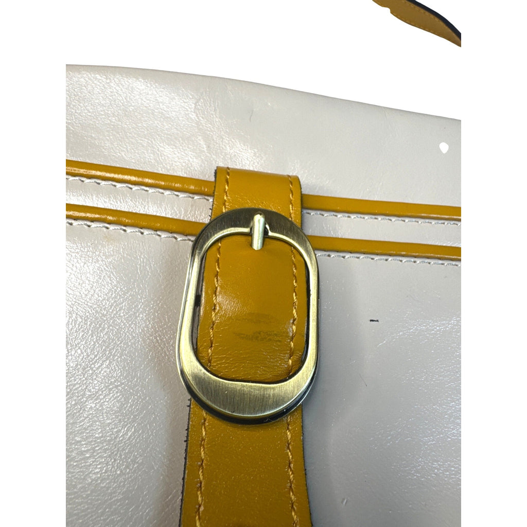 Patricia Nash Ivory/ellow Leather Crossbody Purse W/Buckle Detail/Adjust. Strap