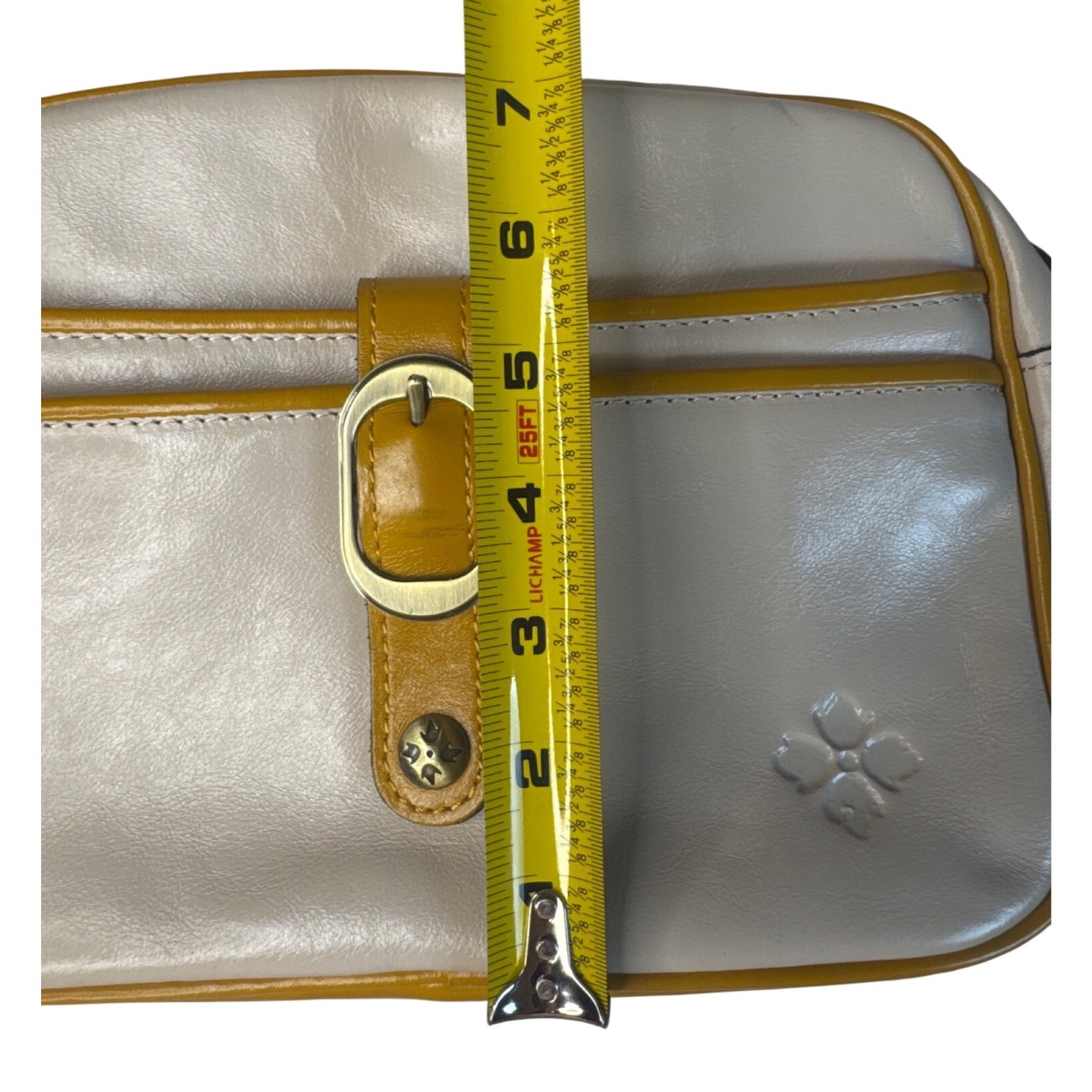 Patricia Nash Ivory/ellow Leather Crossbody Purse W/Buckle Detail/Adjust. Strap