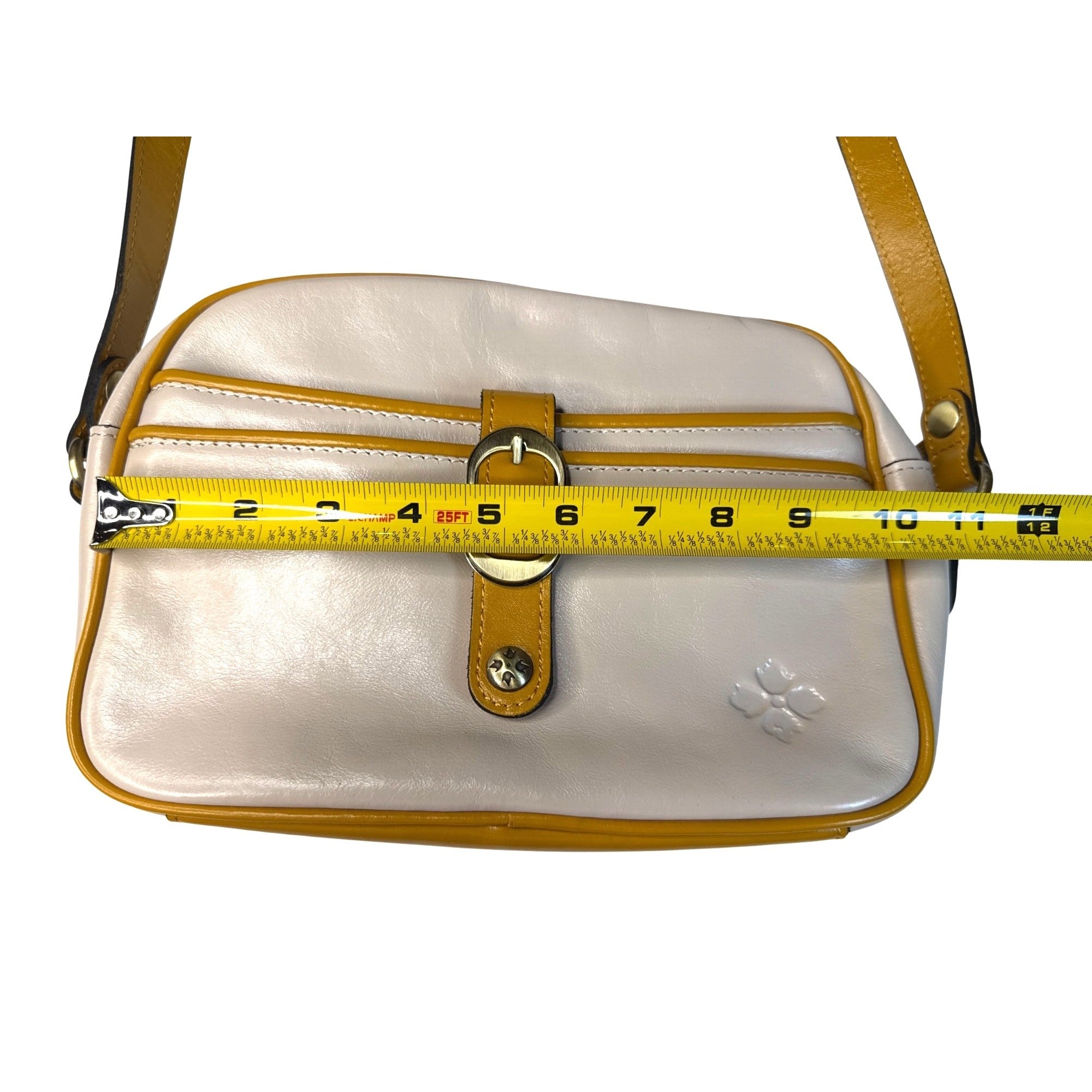 Patricia Nash Ivory/ellow Leather Crossbody Purse W/Buckle Detail/Adjust. Strap