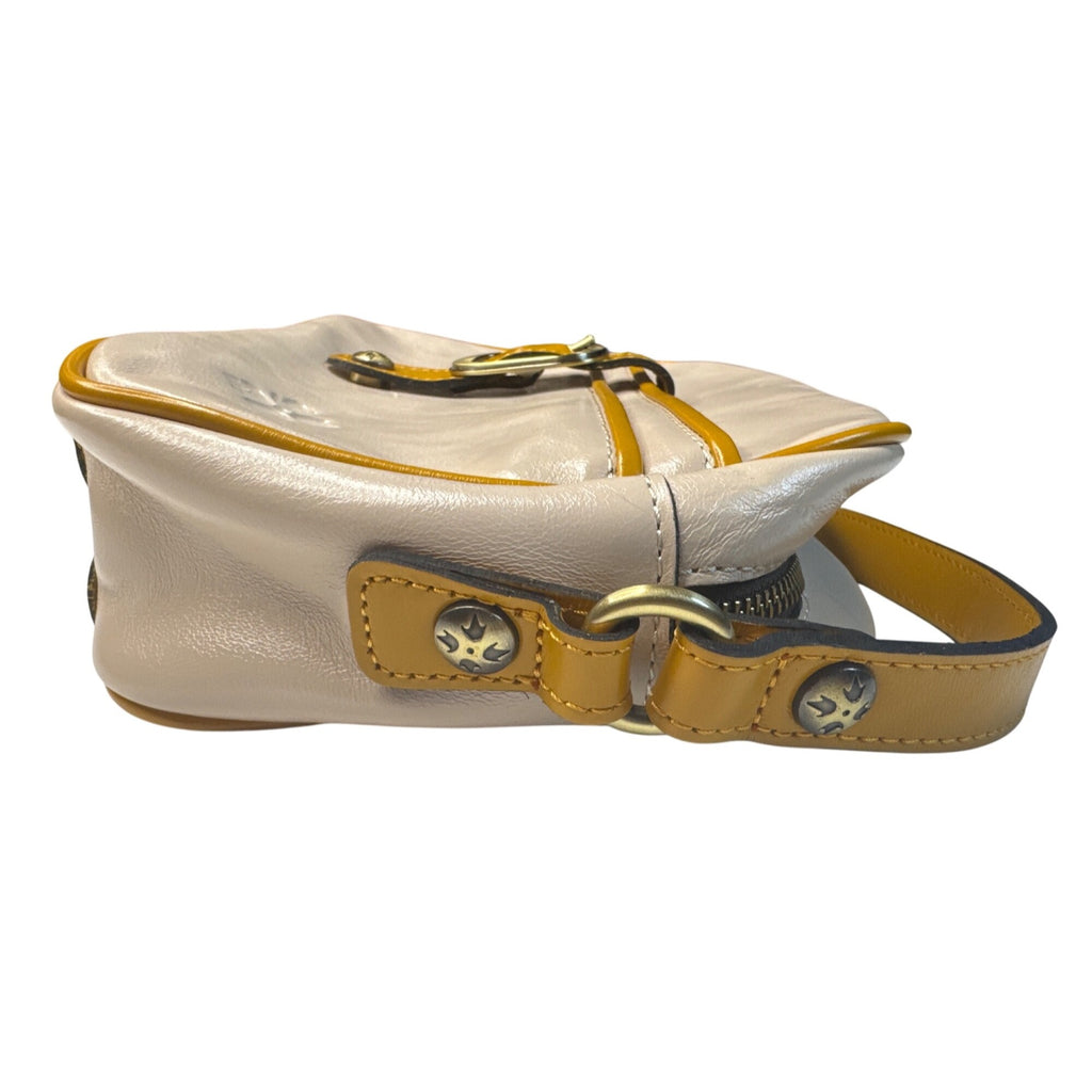 Patricia Nash Ivory/ellow Leather Crossbody Purse W/Buckle Detail/Adjust. Strap