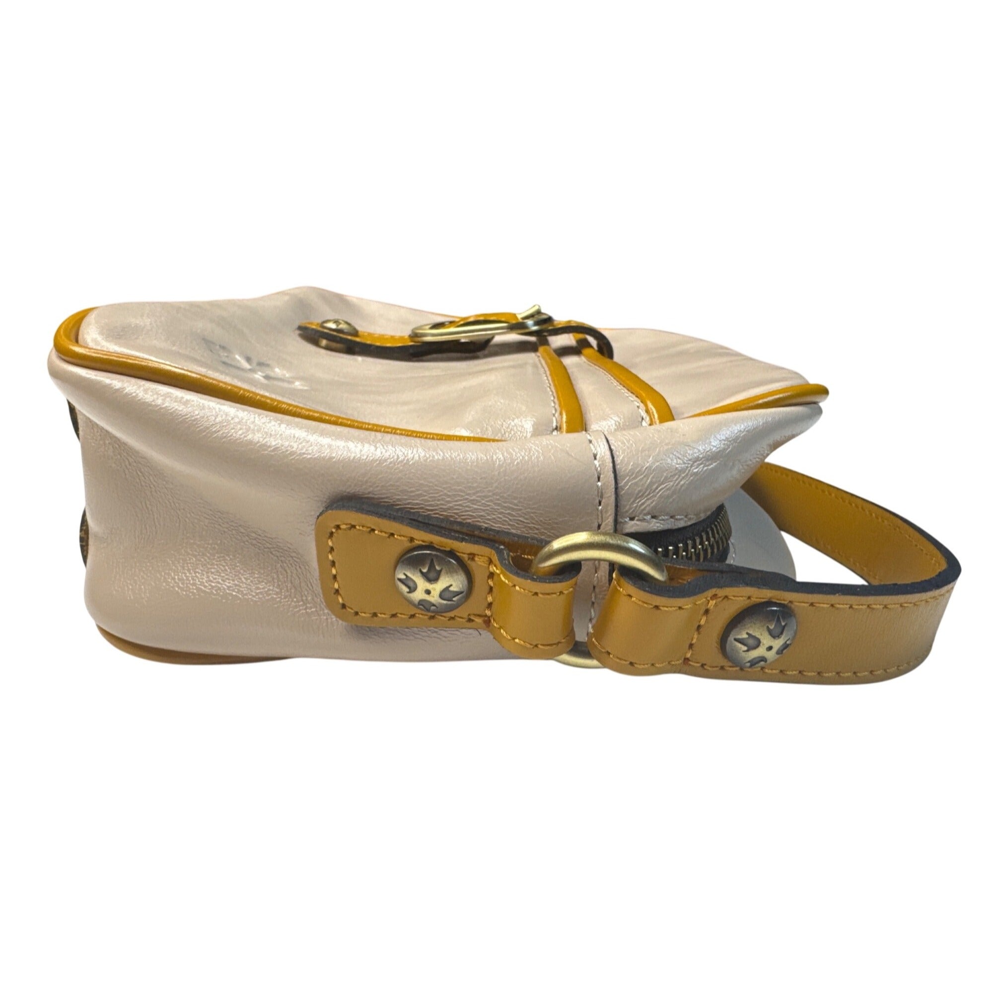 Patricia Nash Ivory/ellow Leather Crossbody Purse W/Buckle Detail/Adjust. Strap