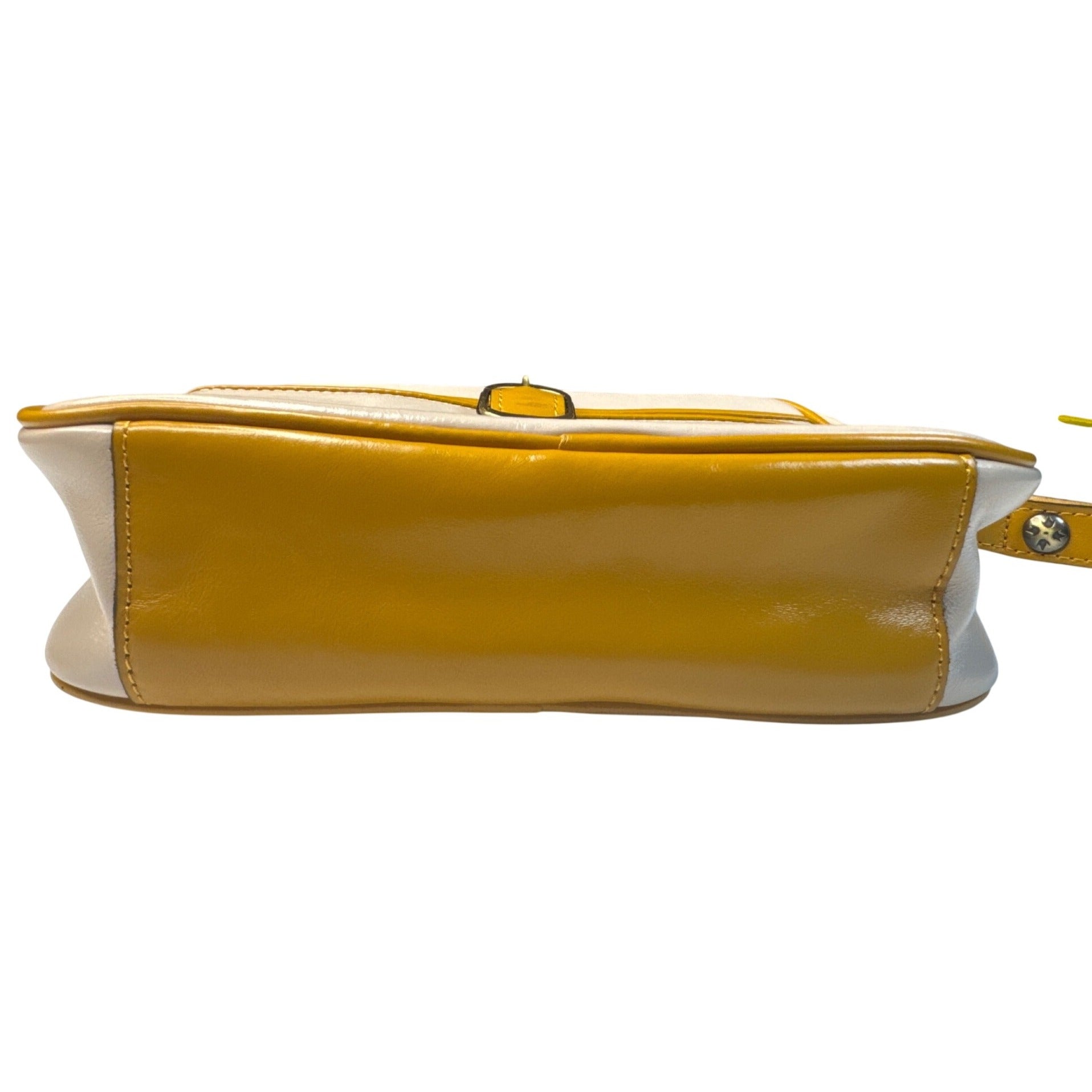 Patricia Nash Ivory/ellow Leather Crossbody Purse W/Buckle Detail/Adjust. Strap