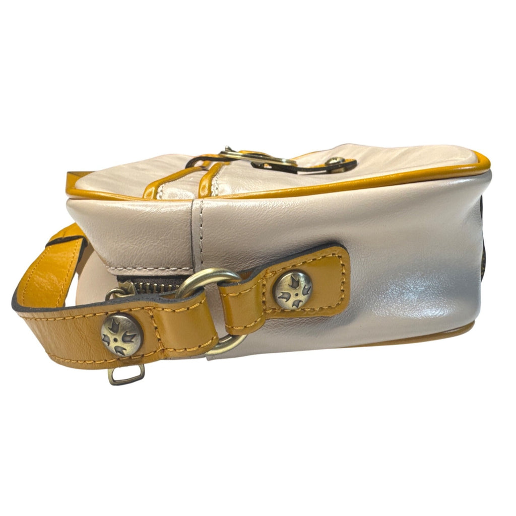Patricia Nash Ivory/ellow Leather Crossbody Purse W/Buckle Detail/Adjust. Strap