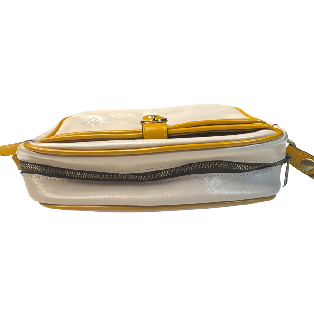 Patricia Nash Ivory/ellow Leather Crossbody Purse W/Buckle Detail/Adjust. Strap