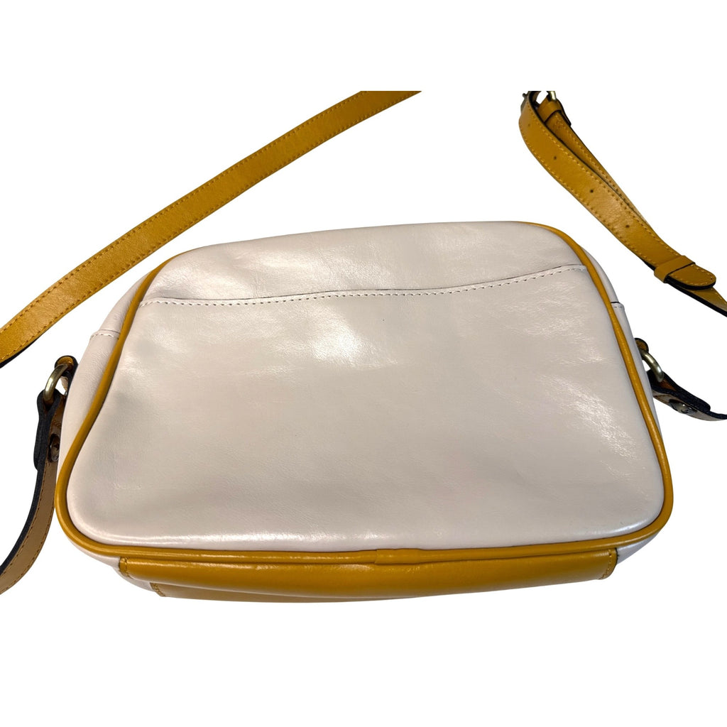 Patricia Nash Ivory/ellow Leather Crossbody Purse W/Buckle Detail/Adjust. Strap