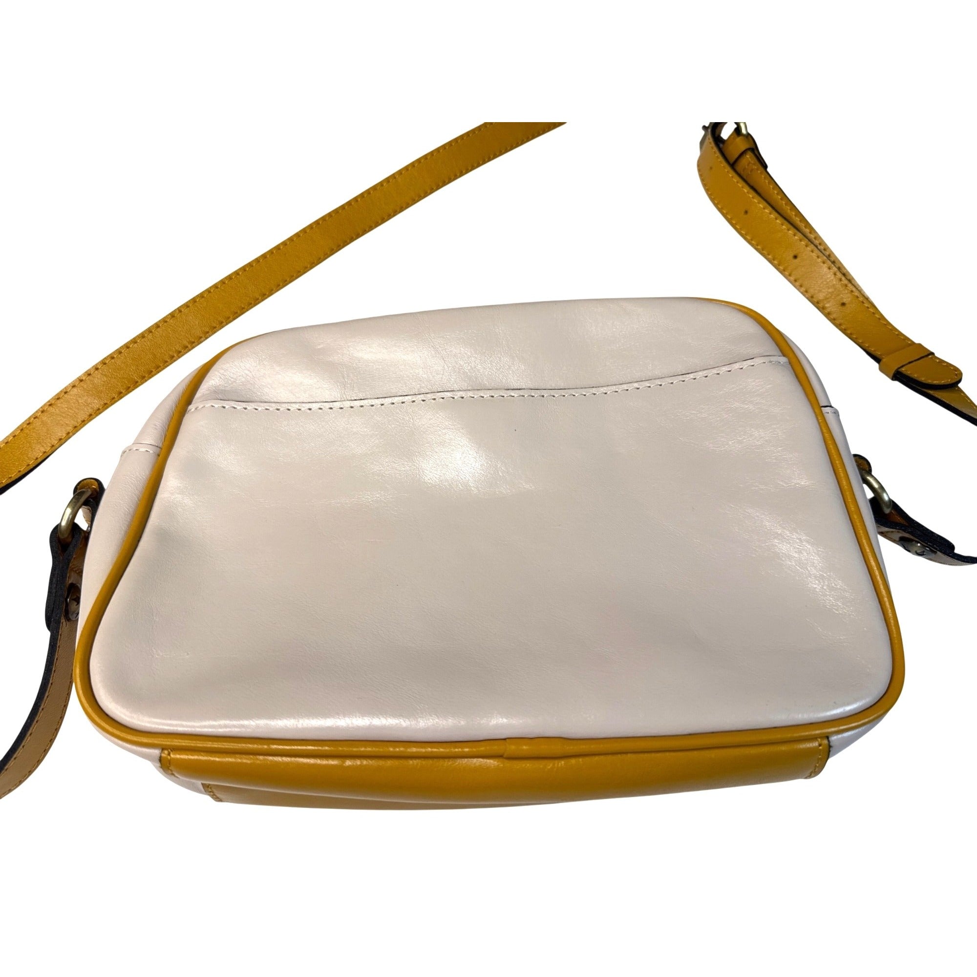 Patricia Nash Ivory/ellow Leather Crossbody Purse W/Buckle Detail/Adjust. Strap