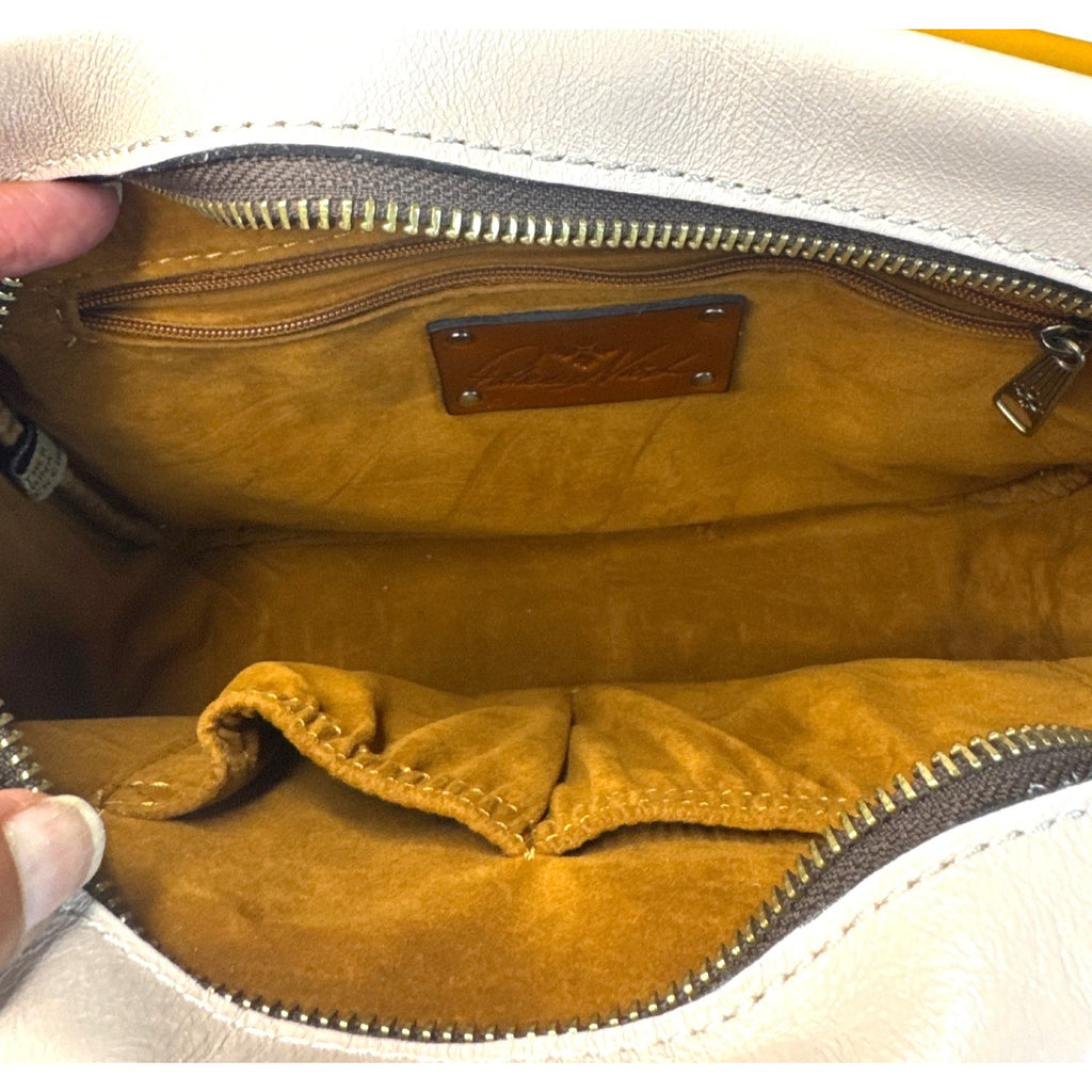 Patricia Nash Ivory/ellow Leather Crossbody Purse W/Buckle Detail/Adjust. Strap
