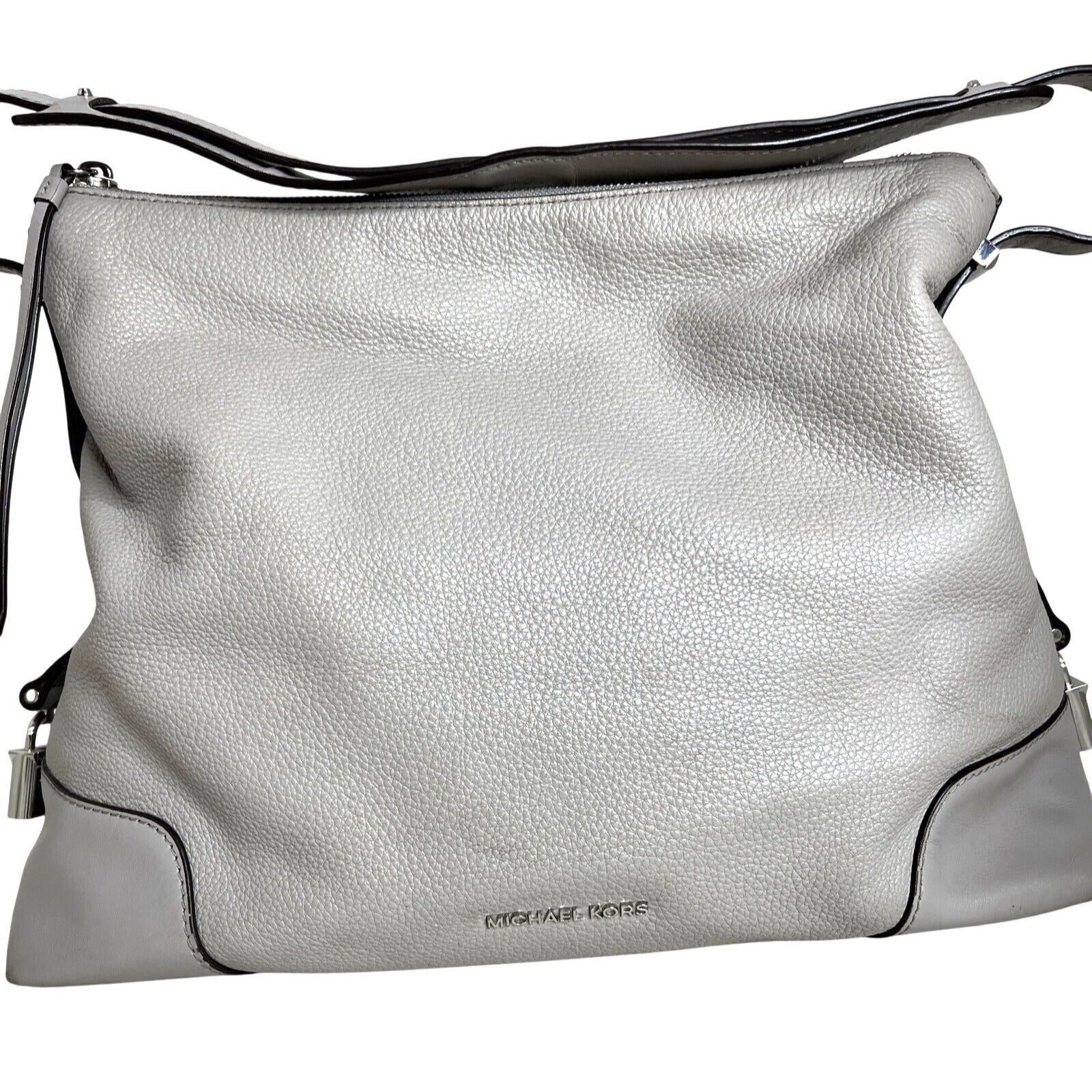 Michael Kors Gray Leather Hobo Bag With Adjustable Strap & Metal Feet