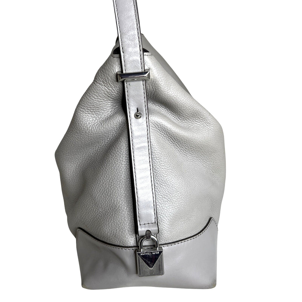 Michael Kors Gray Leather Hobo Bag With Adjustable Strap & Metal Feet