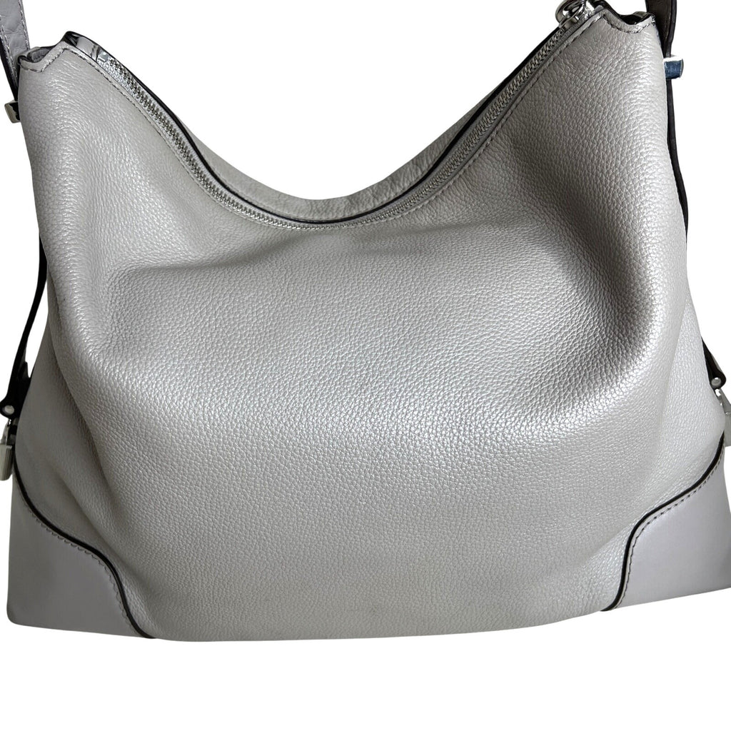 Michael Kors Gray Leather Hobo Bag With Adjustable Strap & Metal Feet