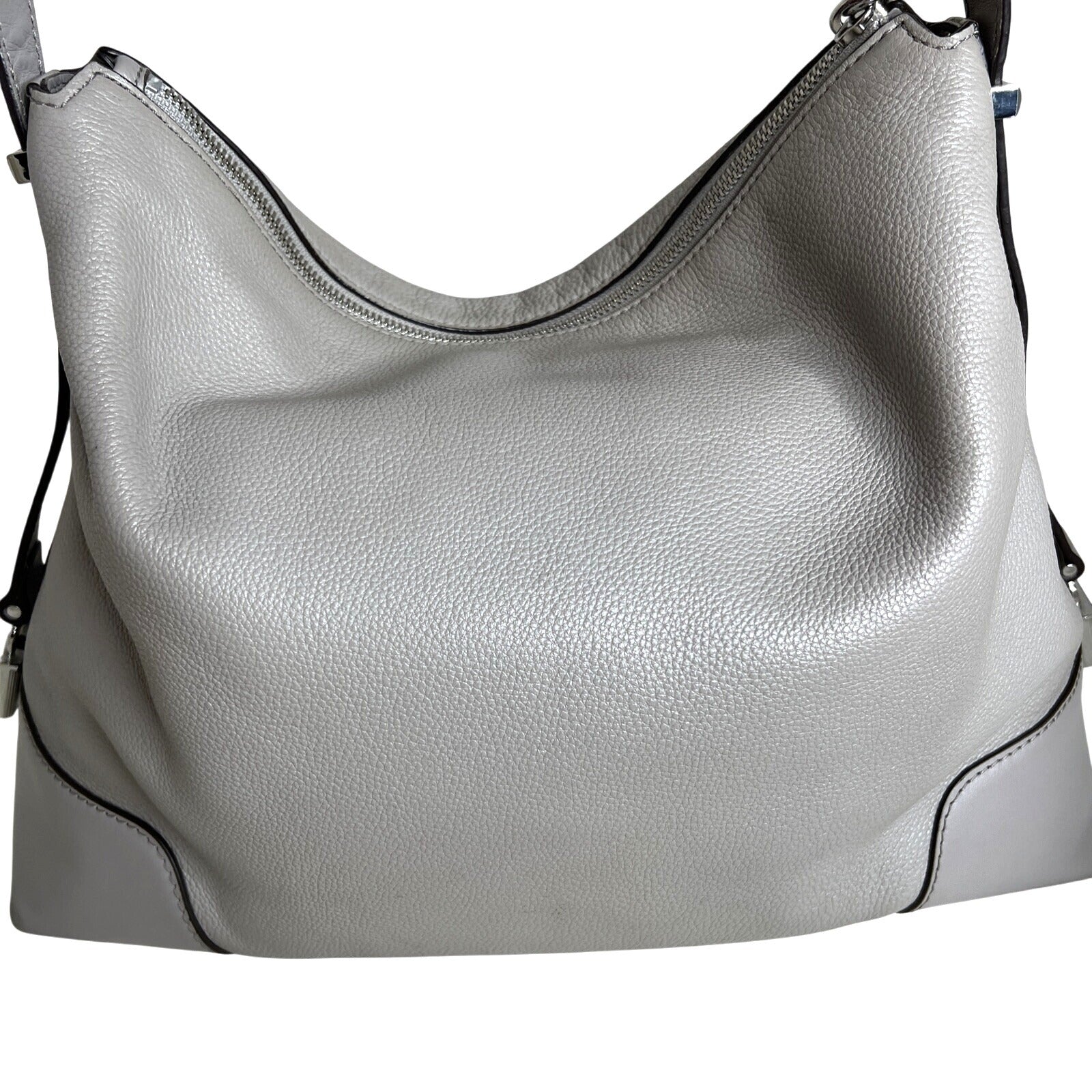 Michael Kors Gray Leather Hobo Bag With Adjustable Strap & Metal Feet