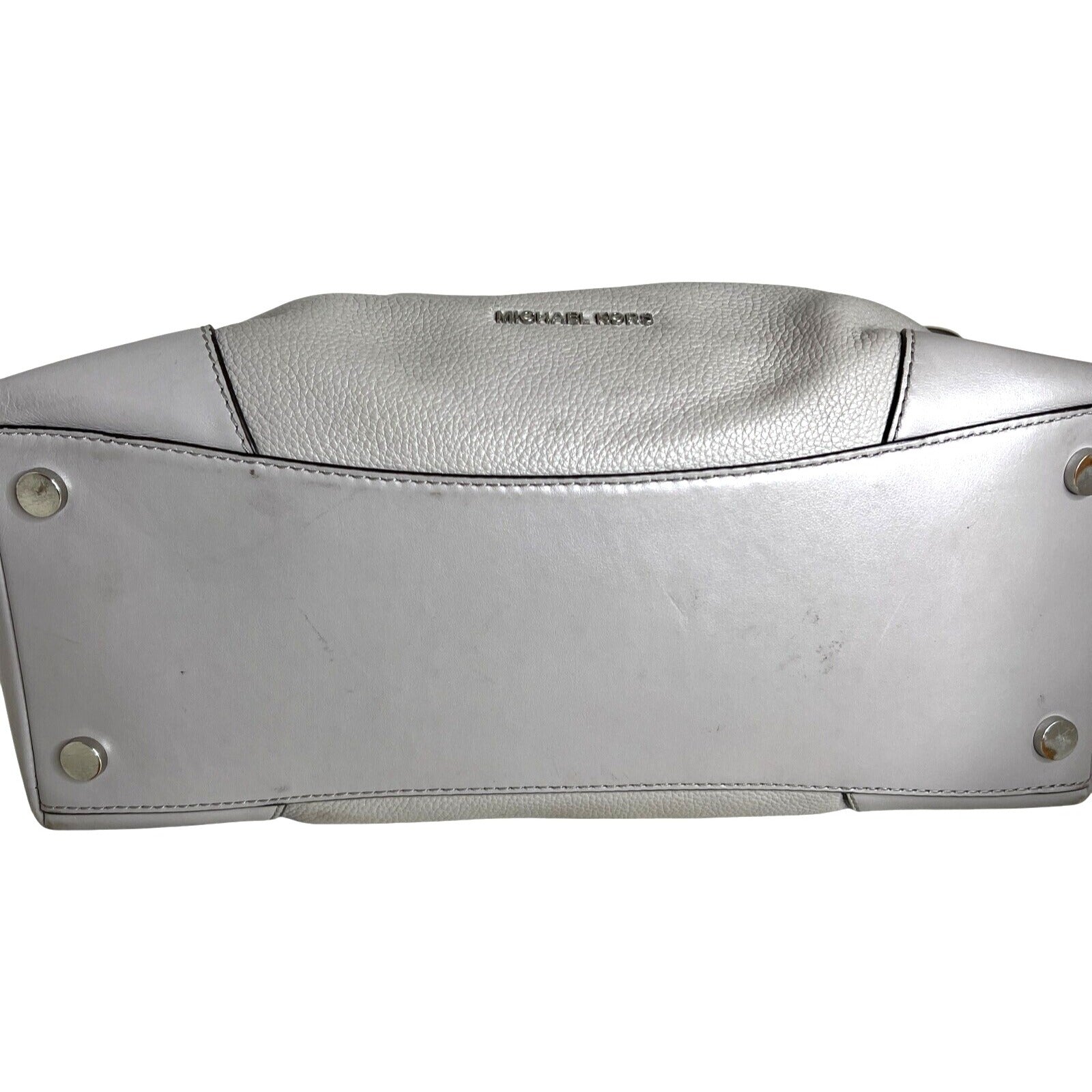 Michael Kors Gray Leather Hobo Bag With Adjustable Strap & Metal Feet