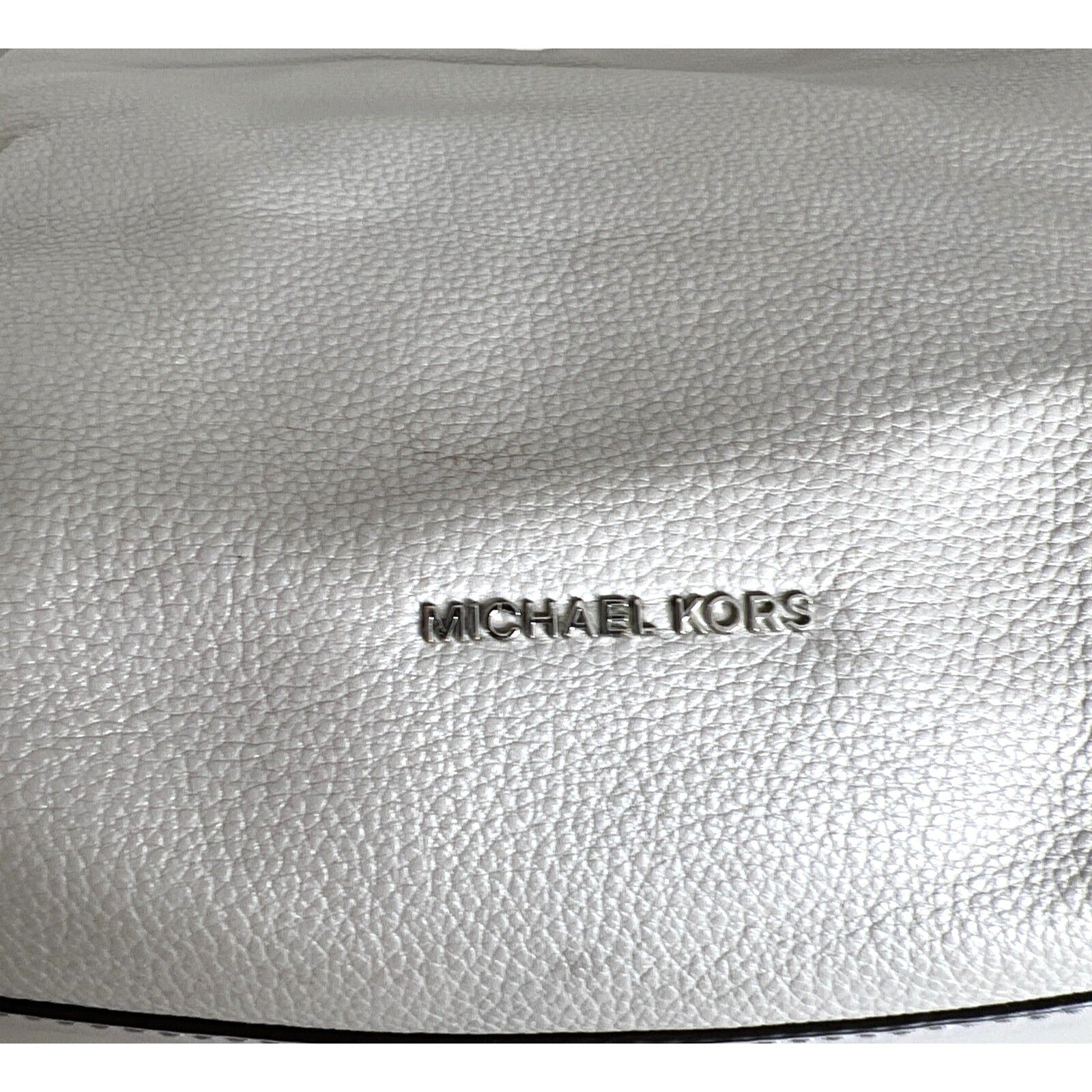 Michael Kors Gray Leather Hobo Bag With Adjustable Strap & Metal Feet