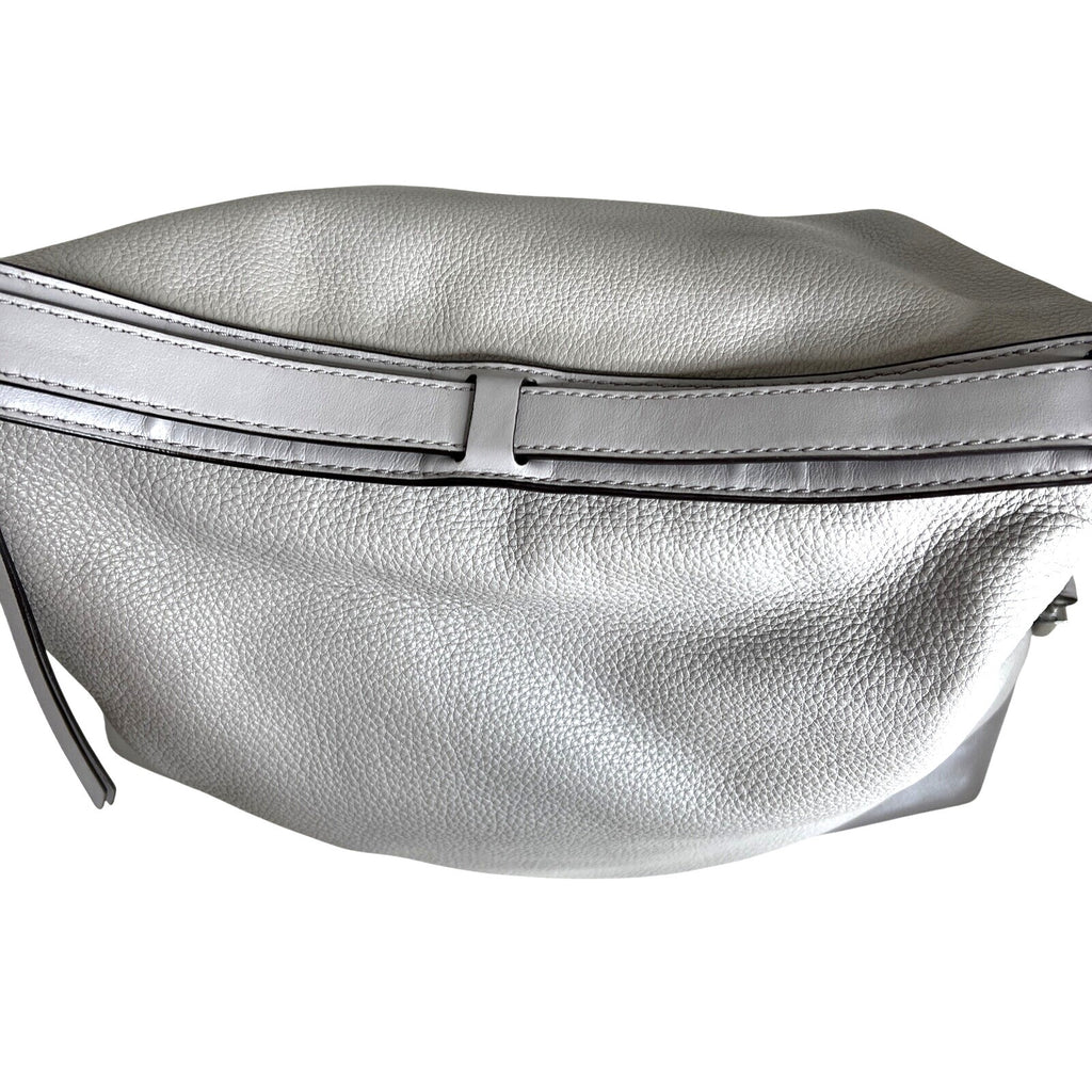 Michael Kors Gray Leather Hobo Bag With Adjustable Strap & Metal Feet