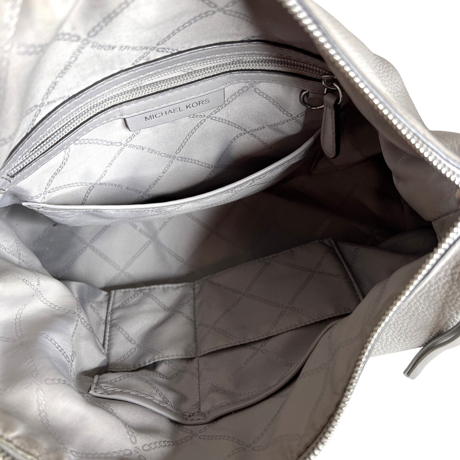 Michael Kors Gray Leather Hobo Bag With Adjustable Strap & Metal Feet