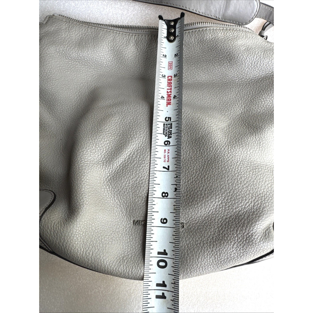 Michael Kors Gray Leather Hobo Bag With Adjustable Strap & Metal Feet