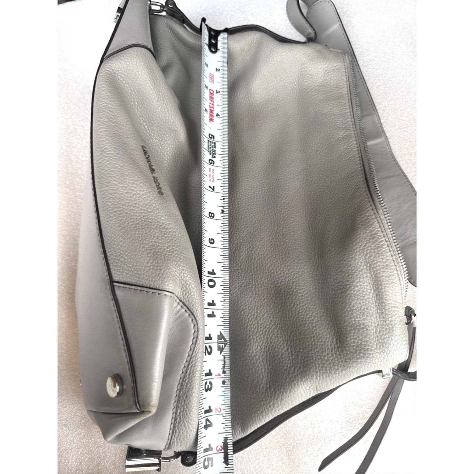 Michael Kors Gray Leather Hobo Bag With Adjustable Strap & Metal Feet