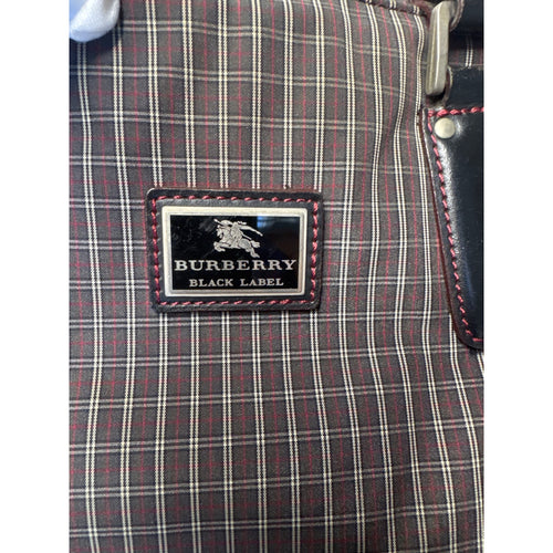 Burberry Black Label Plaid Tote Bag With Leather Handles