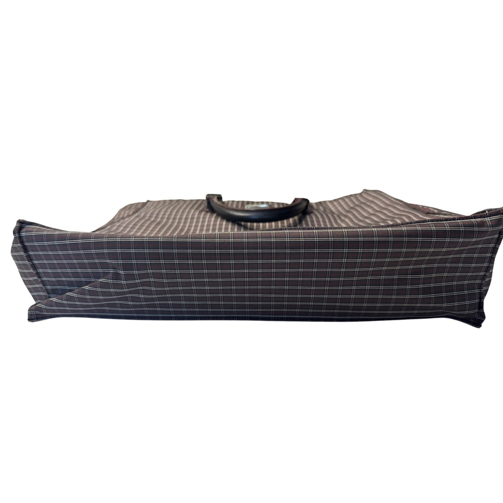 Burberry Black Label Plaid Tote Bag With Leather Handles